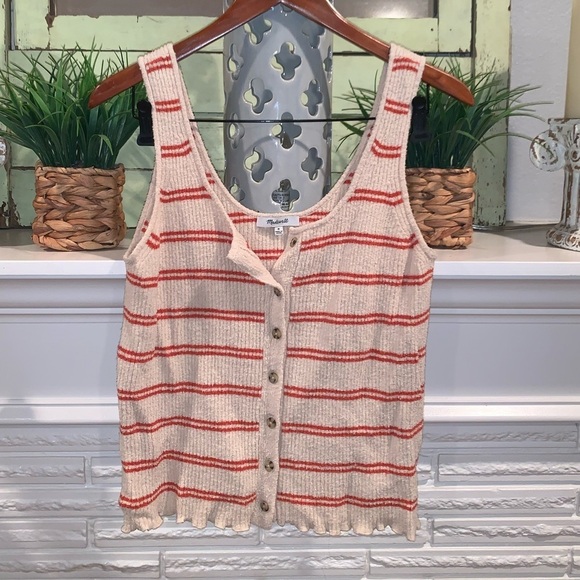 Madewell Cream / Rust Kingston Button-Front Striped Sweater Tank Size M Used - Picture 3 of 10